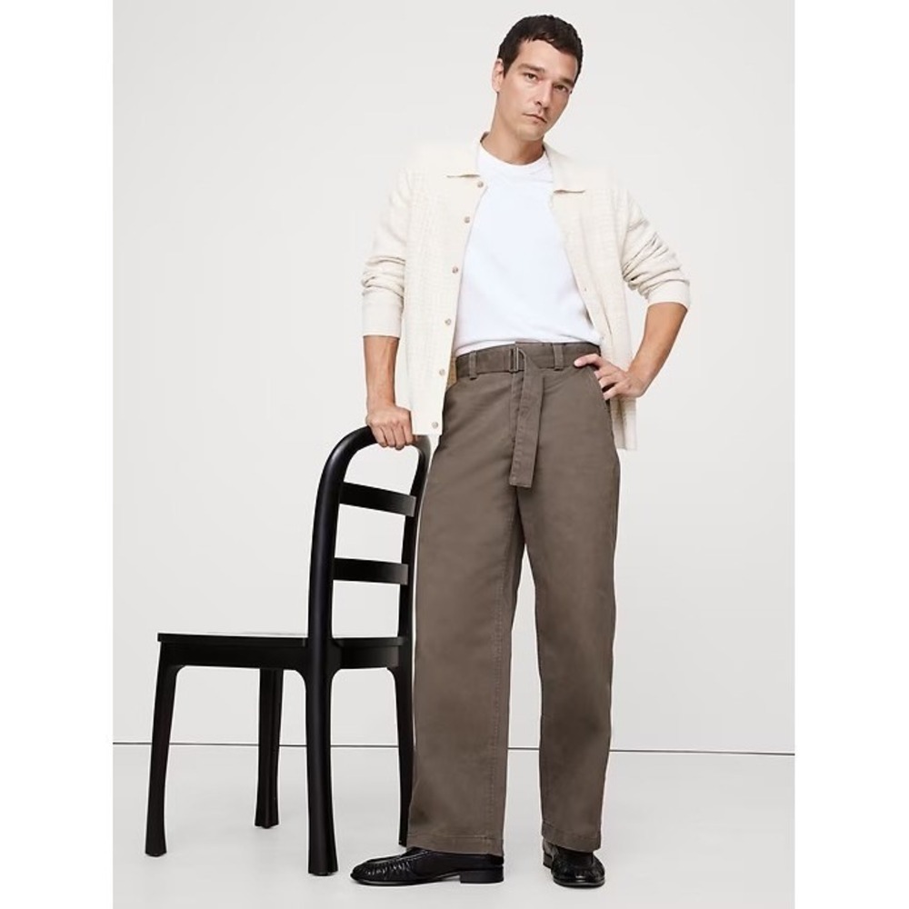 Banana Republic Loose Belted Chino Pants Dried Pinecone Brown 33x30 Wide Leg